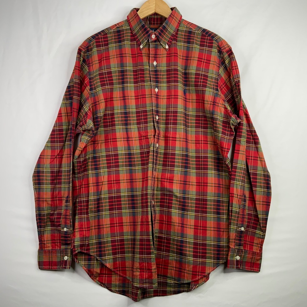 Ralph Lauren Classic Fit Mens Red Plaid Button Down Shirt Long Sleeve L